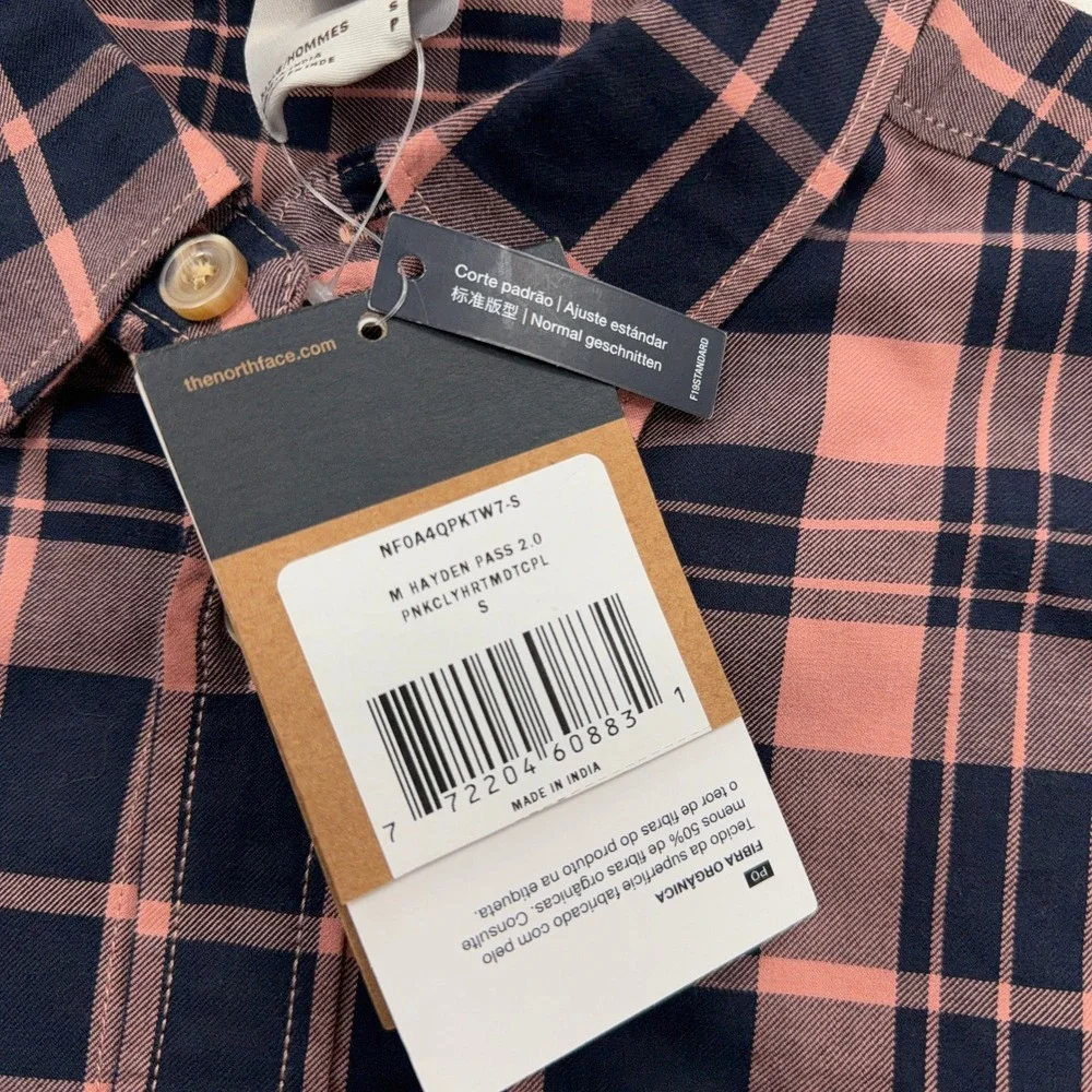 The North Face Shirt Hayden Pass 2.0 Plaid Flannel Pink Navy Mens Size S NWT